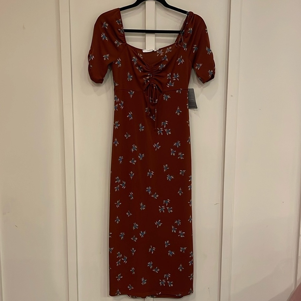 LUSH Rust Floral Short Sleeve Maxi Dress